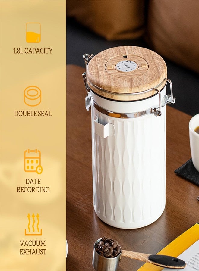 TEDSWAIT Coffee Container with Sealed Cantilever Lid and Scoop, Airtight Stainless Steel Kitchen Food Storage Canister with Date Tracker, 1.8L(White) - Image 2